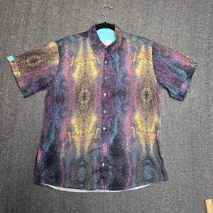 Claudio Lugli Men's Multicolor Button‎ Shirt Size XL Short Sleeve Galaxy Space